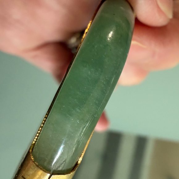 Vintage Jade Square Bangle Bracelet w/ Gold Inlay – Sterling Silver 925 - Picture 7 of 15